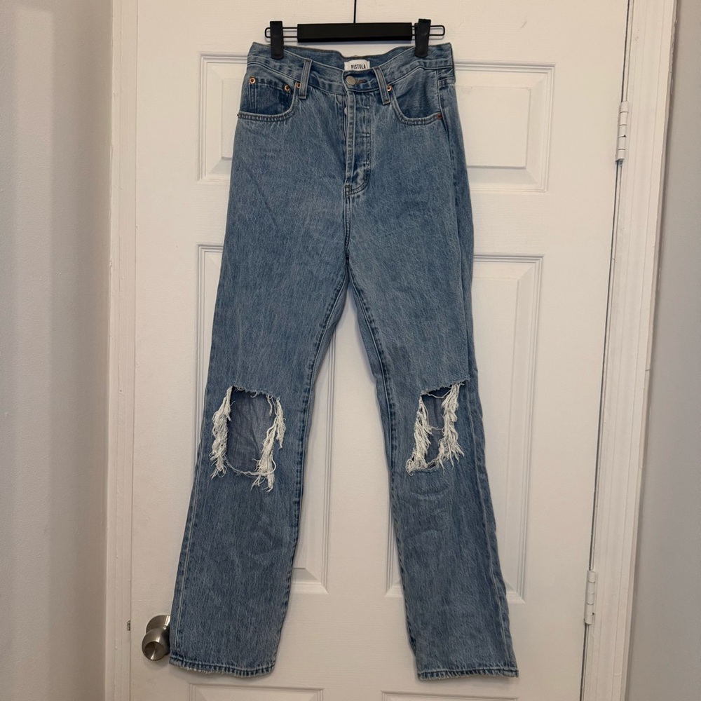 Pistola Medium Blue Distressed Straight Leg Jeans